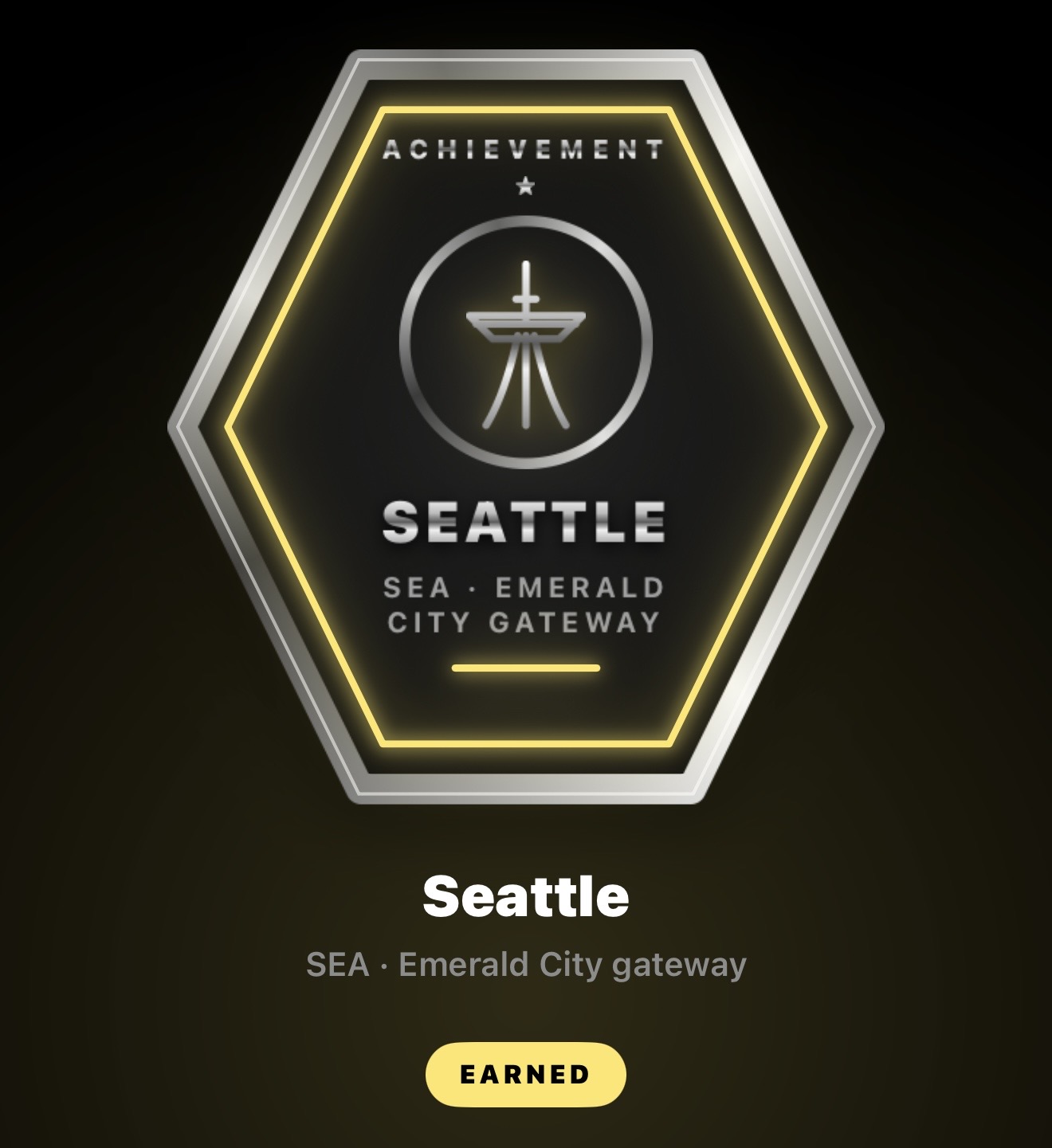 Seattle achievement badge — SEA, Emerald City gateway